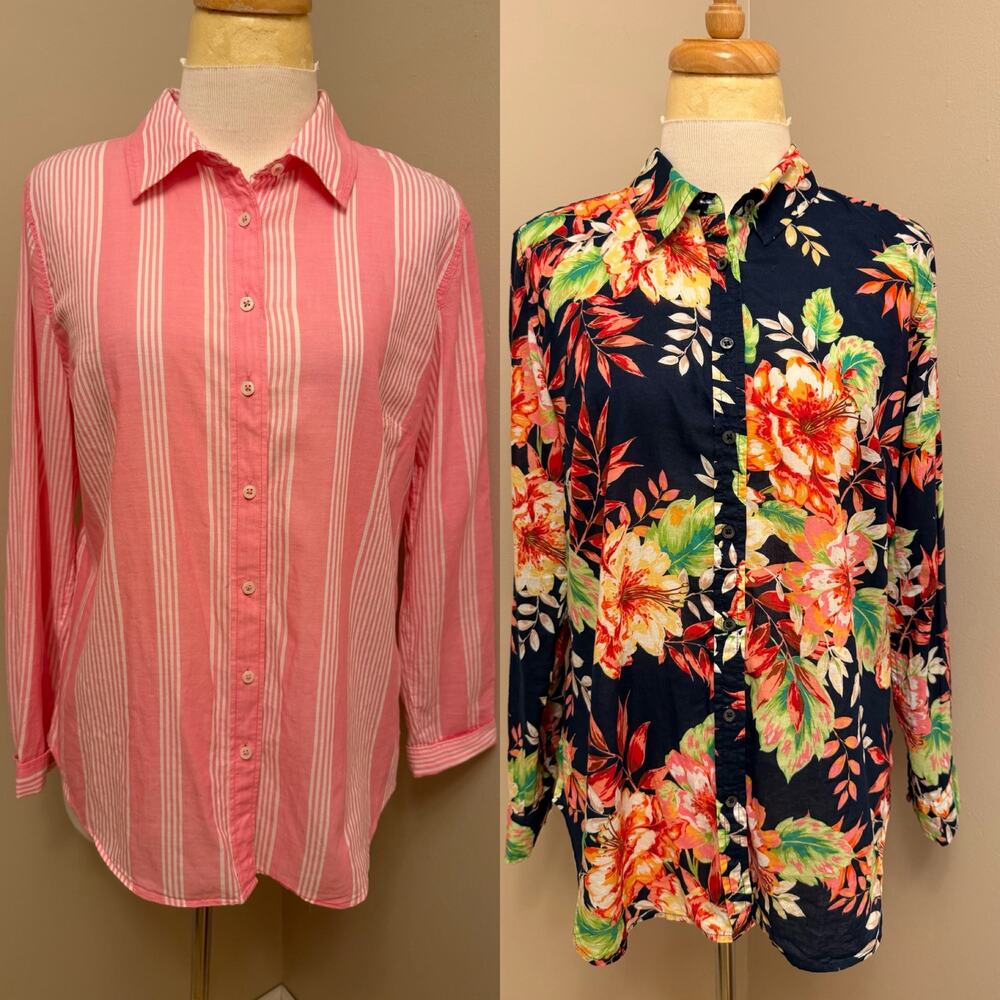 Talbots Lot of (2) Lightweight Classic Cotton Button Down Shirt Sz M